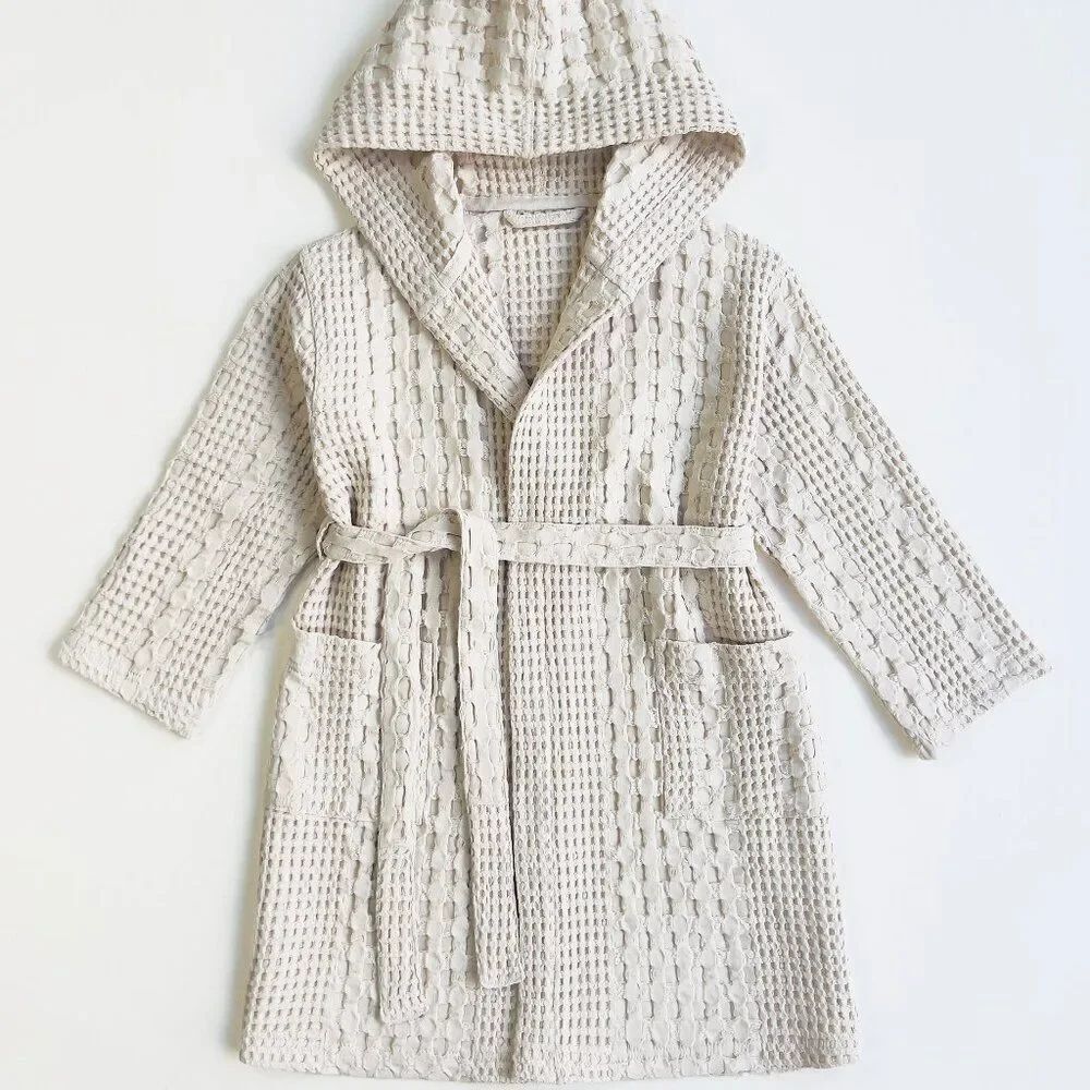 100% Organic Waffle Cotton Bathrobe Cream L/XL